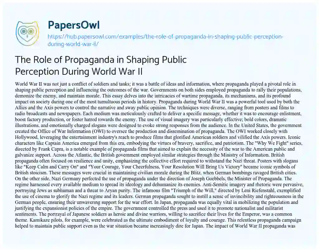 Essay on The Role of Propaganda in Shaping Public Perception During World War II