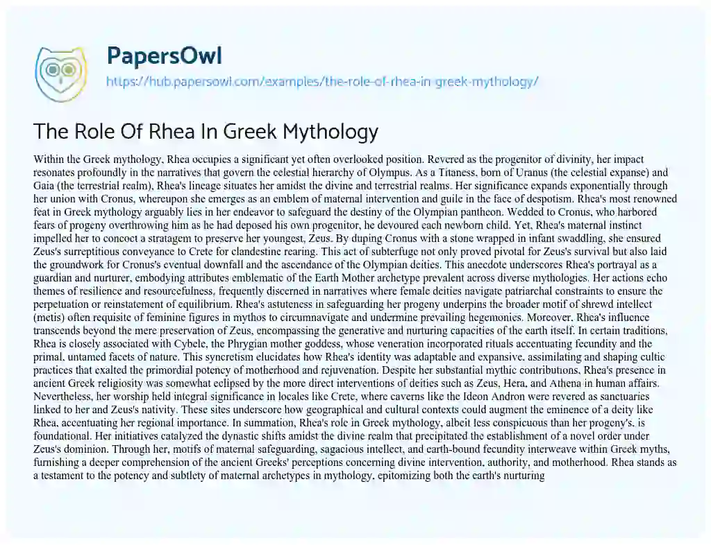 Essay on The Role Of Rhea In Greek Mythology