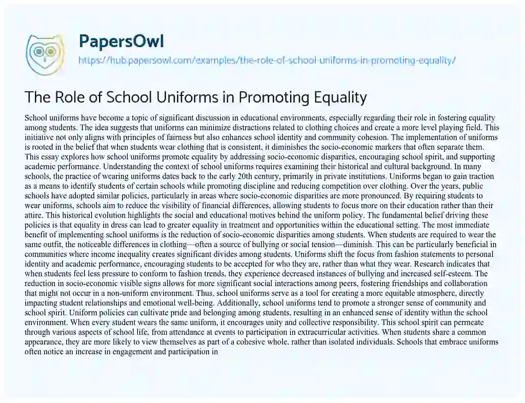 Essay on The Role of School Uniforms in Promoting Equality