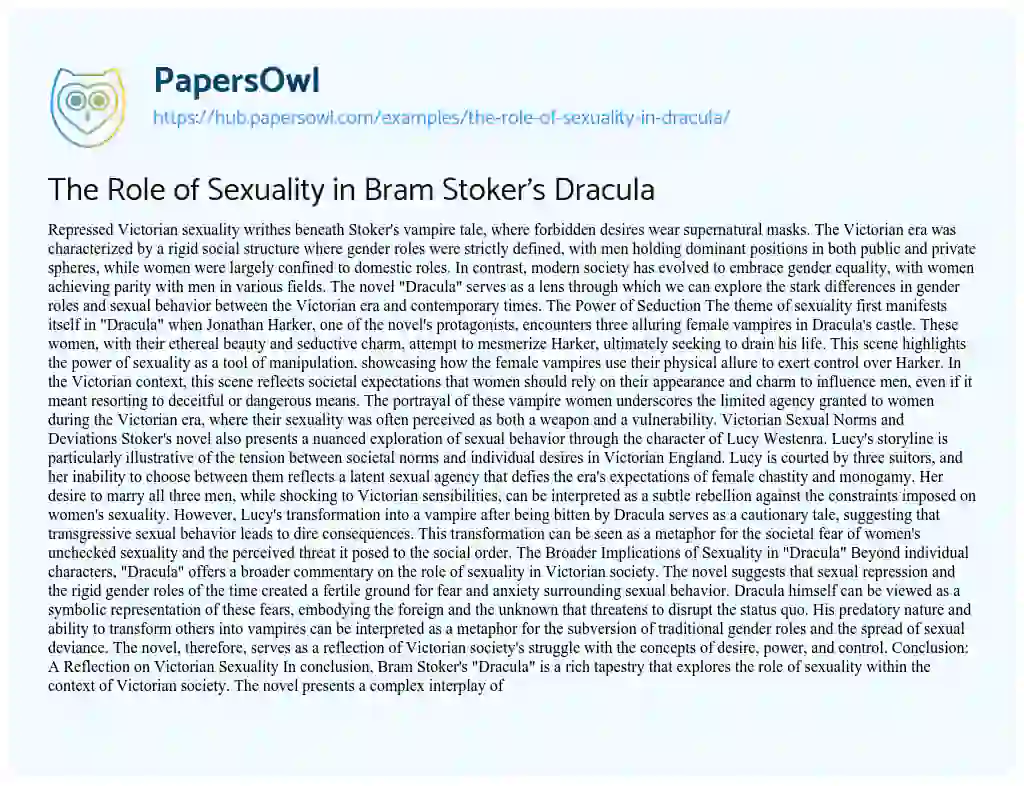 Essay on The Role of Sexuality in Bram Stoker’s Dracula