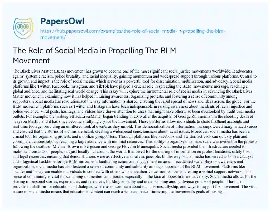 Essay on The Role of Social Media in Propelling The BLM Movement