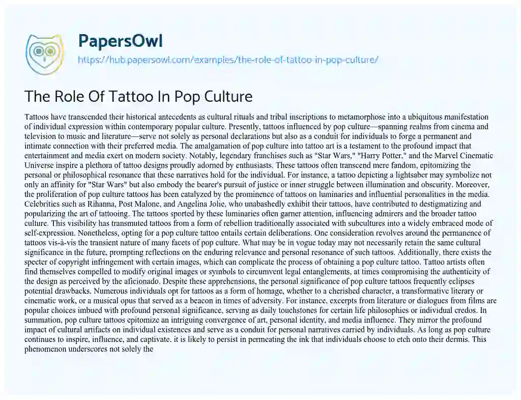 Essay on The Role Of Tattoo In Pop Culture