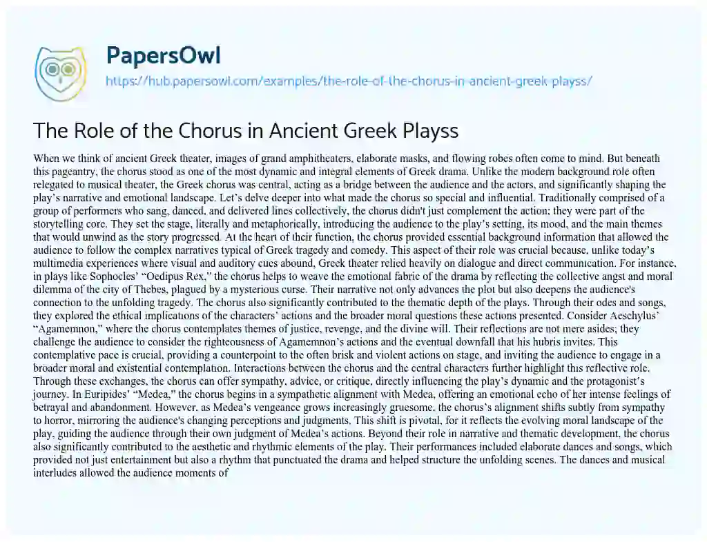 Essay on The Role of the Chorus in Ancient Greek Playss