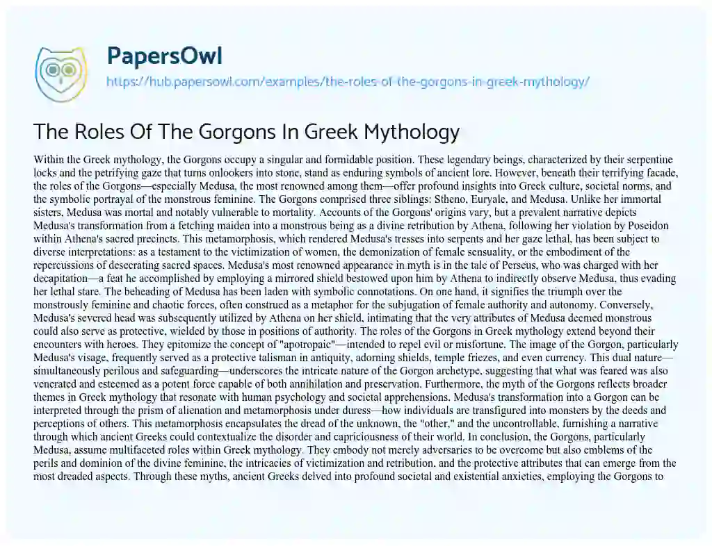 Essay on The Roles Of The Gorgons In Greek Mythology