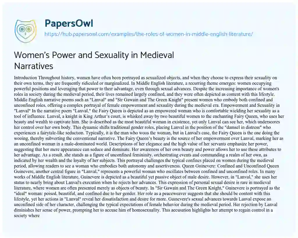 Essay on Women’s Power and Sexuality in Medieval Narratives