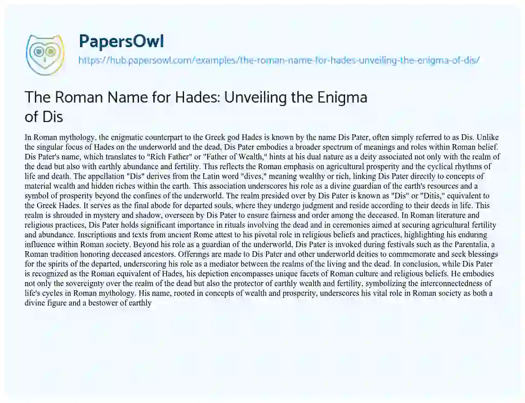 Essay on The Roman Name for Hades: Unveiling the Enigma of Dis