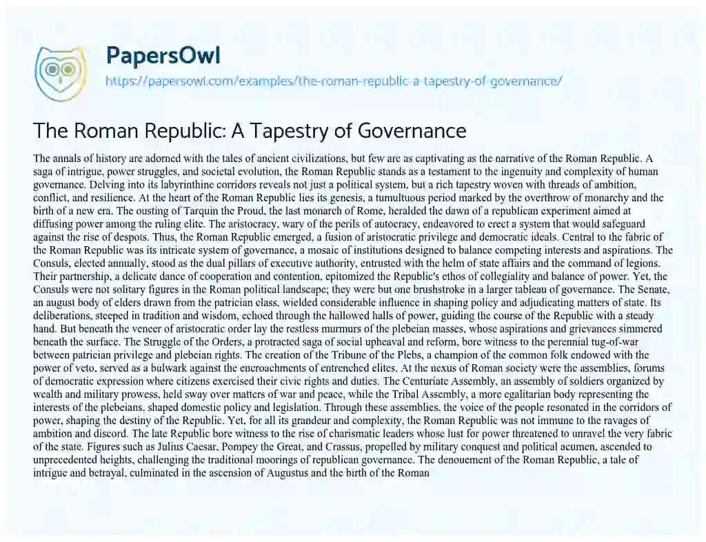 Essay on The Roman Republic: A Tapestry of Governance