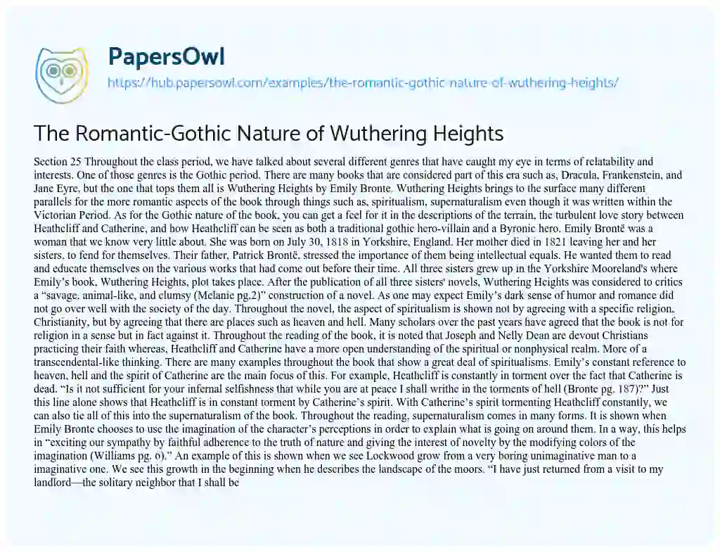 Essay on The Romantic-Gothic Nature of Wuthering Heights