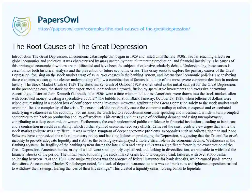Essay on The Root Causes of The Great Depression