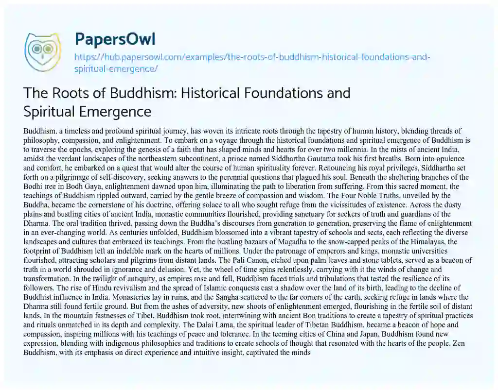 Essay on The Roots of Buddhism: Historical Foundations and Spiritual Emergence