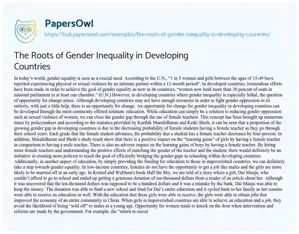Essay on The Roots of Gender Inequality in Developing Countries