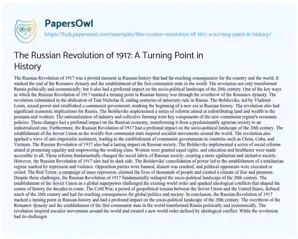 Essay on The Russian Revolution of 1917: A Turning Point in History