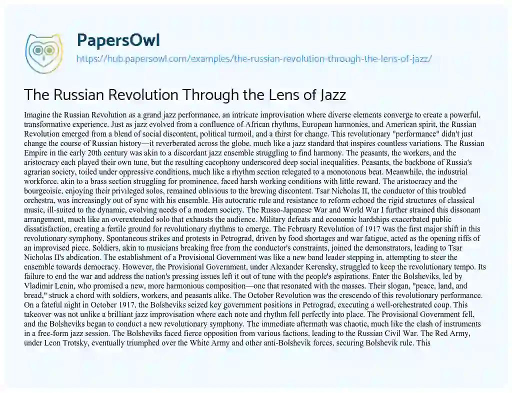 Essay on The Russian Revolution Through the Lens of Jazz