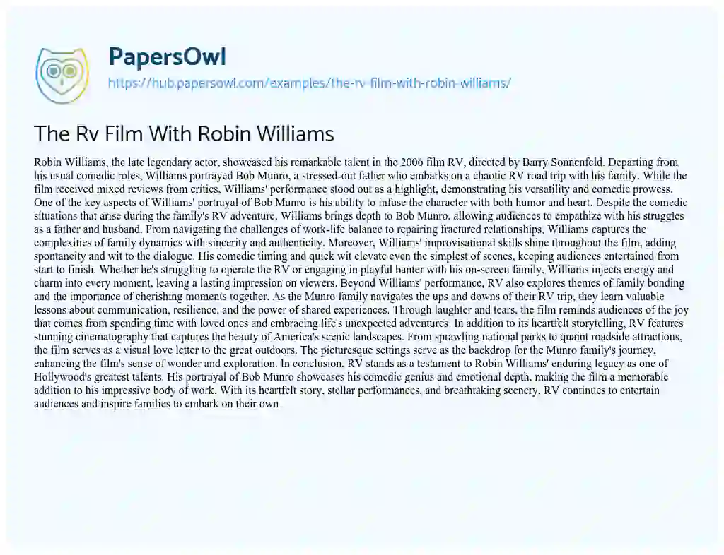 Essay on The Rv Film With Robin Williams