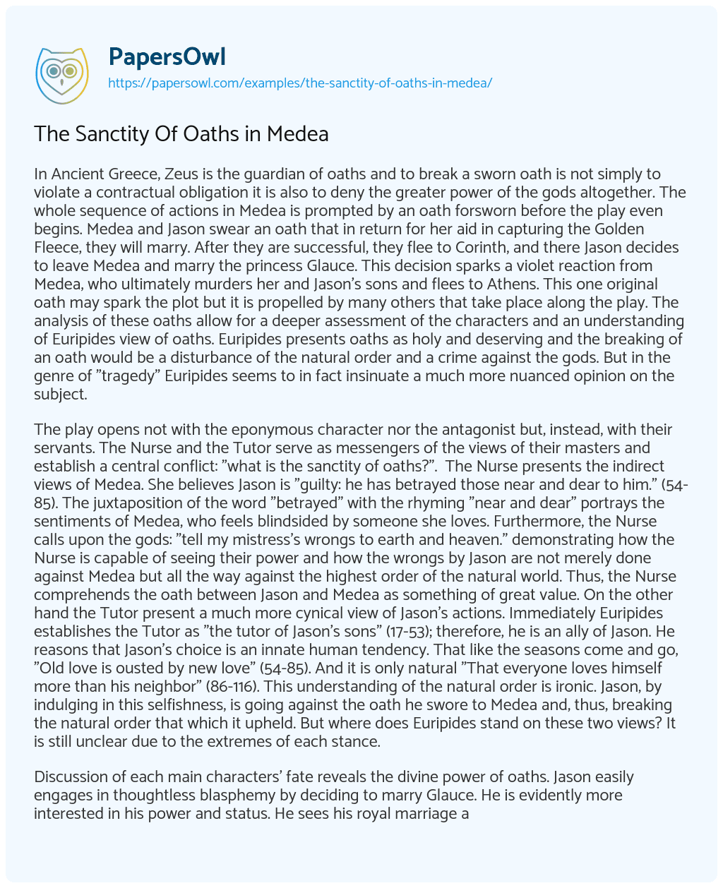 Essay on The Sanctity Of Oaths in Medea