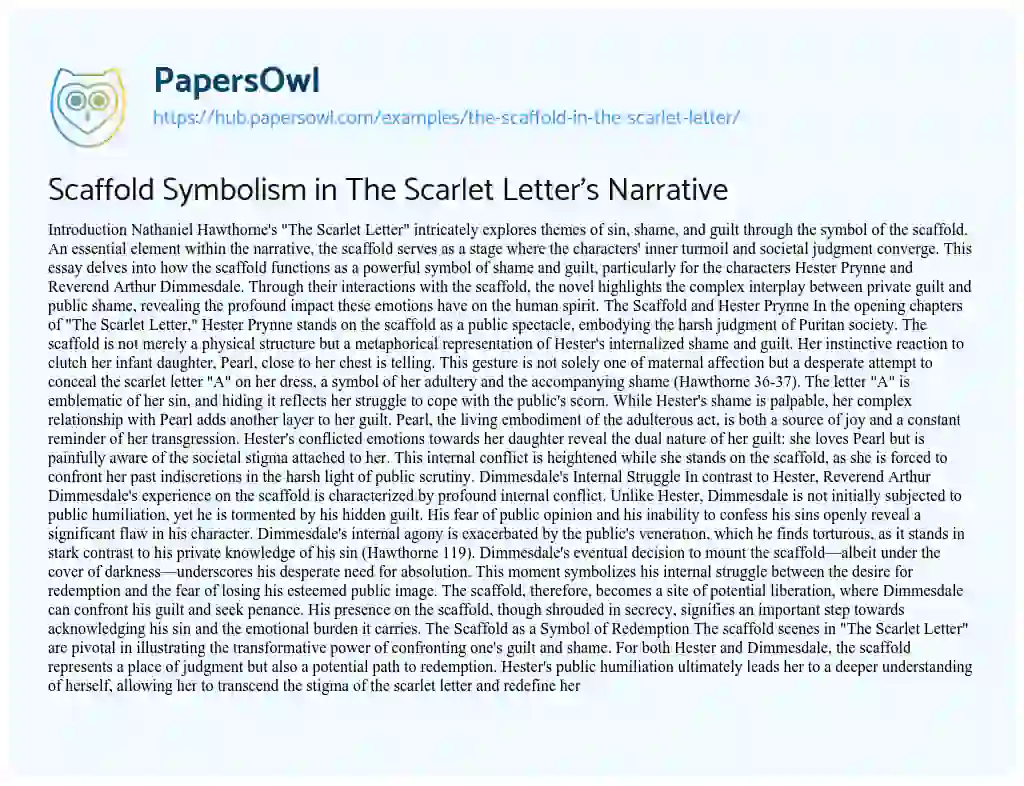 Essay on Scaffold Symbolism in The Scarlet Letter’s Narrative