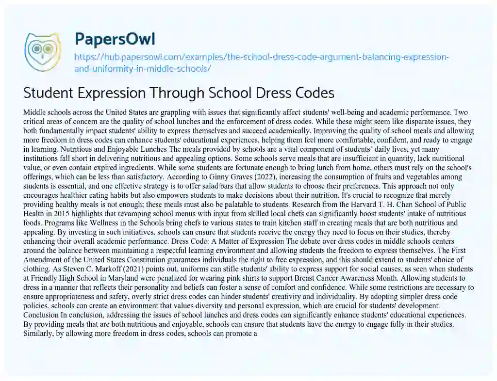 Essay on Student Expression Through School Dress Codes
