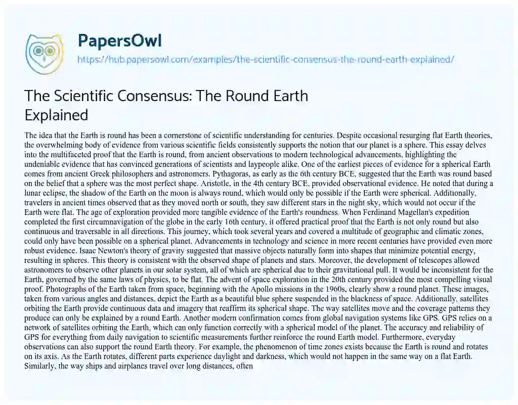 Essay on The Scientific Consensus: The Round Earth Explained