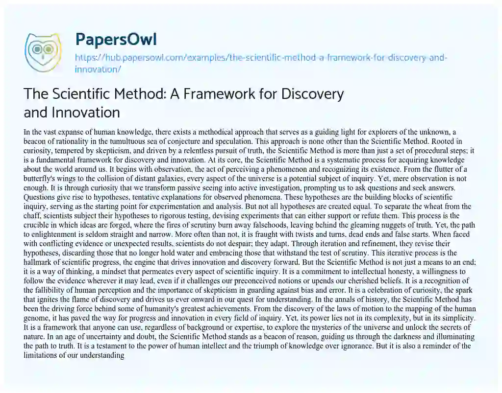 Essay on The Scientific Method: A Framework for Discovery and Innovation