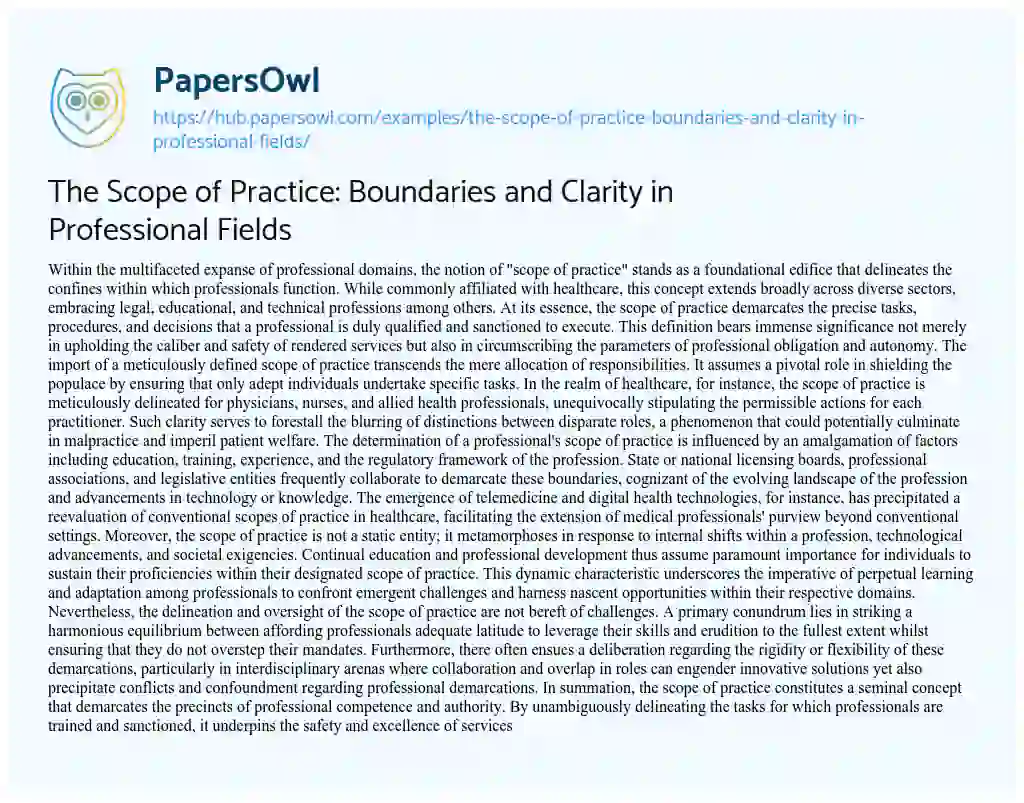 Essay on The Scope of Practice: Boundaries and Clarity in Professional Fields