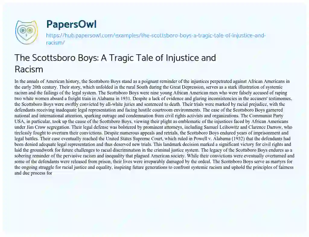 Essay on The Scottsboro Boys: A Tragic Tale of Injustice and Racism