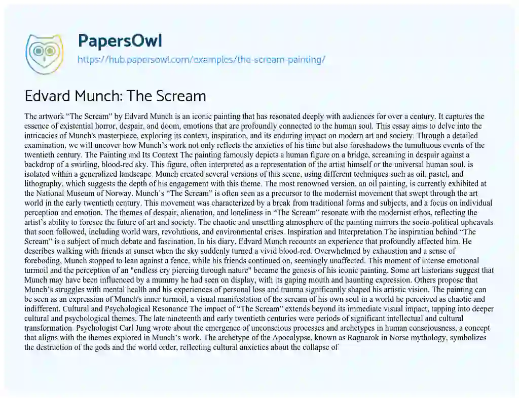 Essay on Edvard Munch: The Scream