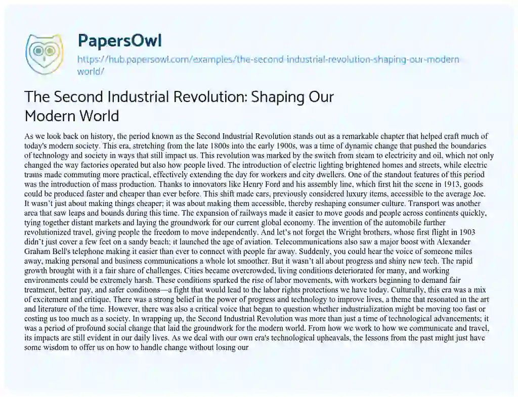 Essay on The Second Industrial Revolution: Shaping Our Modern World