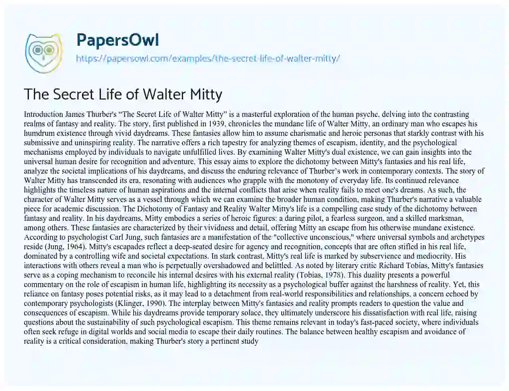 Essay on The Secret Life of Walter Mitty