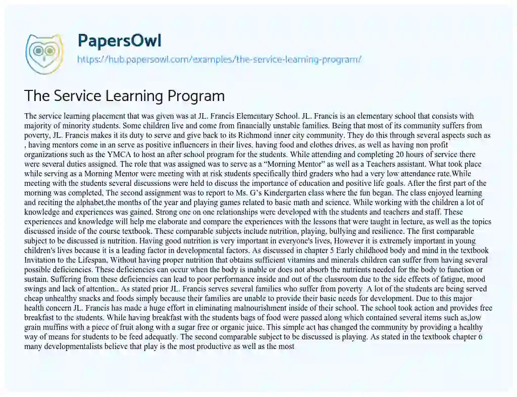 Essay on The Service Learning Program