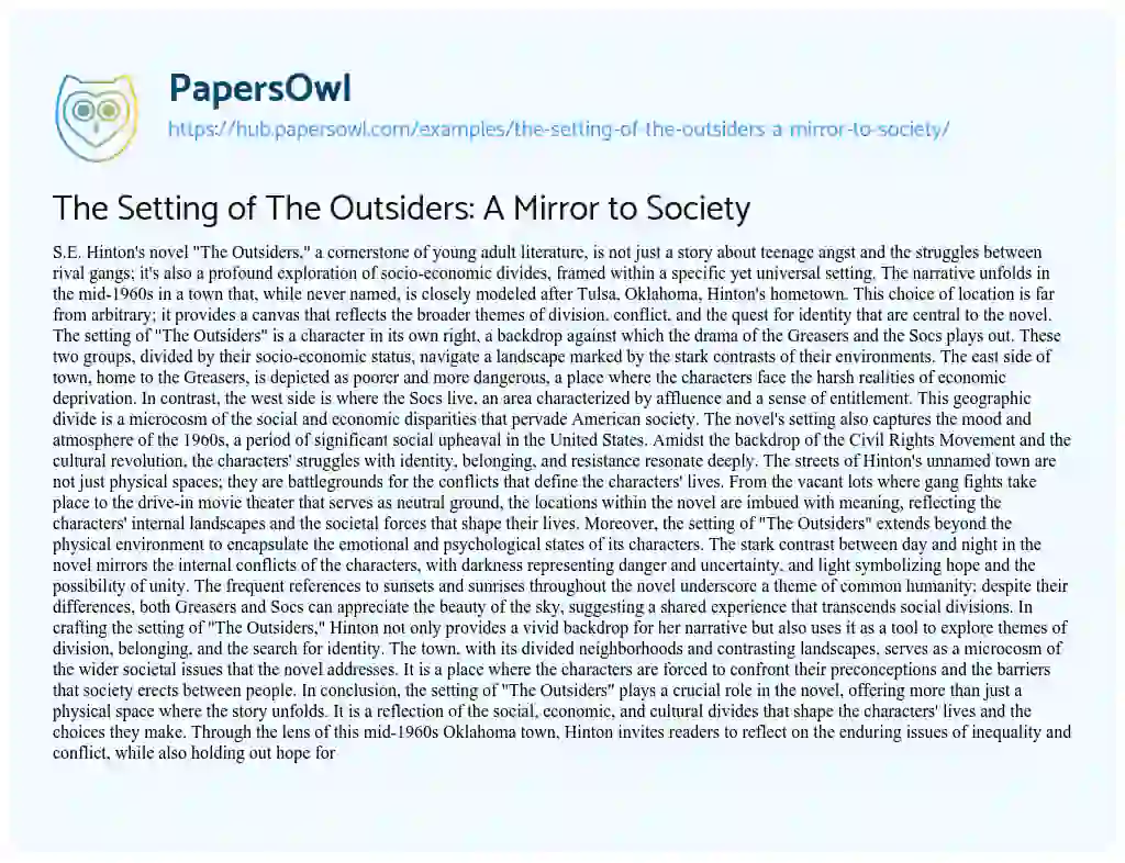 Essay on The Setting of The Outsiders: A Mirror to Society