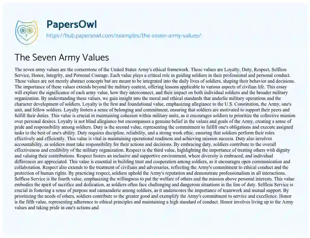 Essay on The Seven Army Values