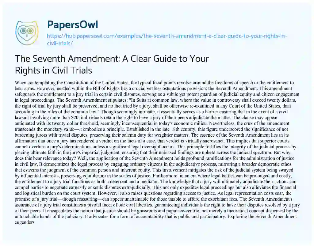 Essay on The Seventh Amendment: A Clear Guide to Your Rights in Civil Trials
