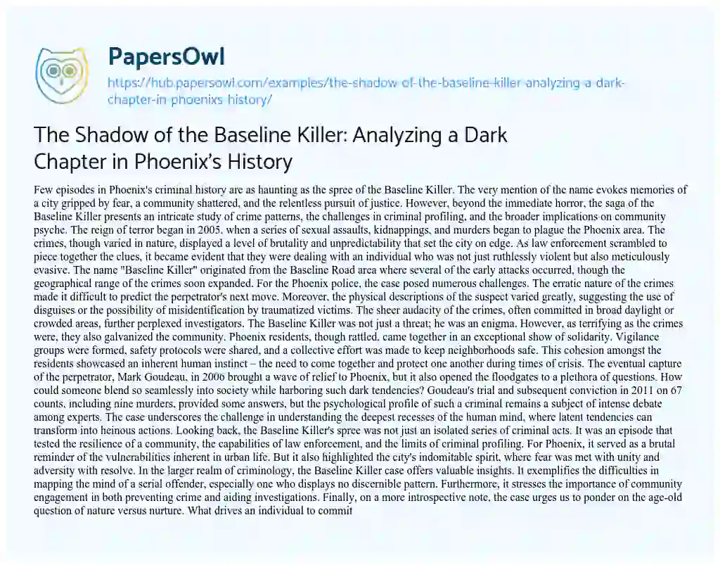 Essay on The Shadow of the Baseline Killer: Analyzing a Dark Chapter in Phoenix’s History