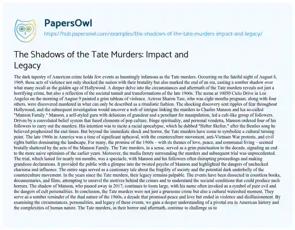 Essay on The Shadows of the Tate Murders: Impact and Legacy