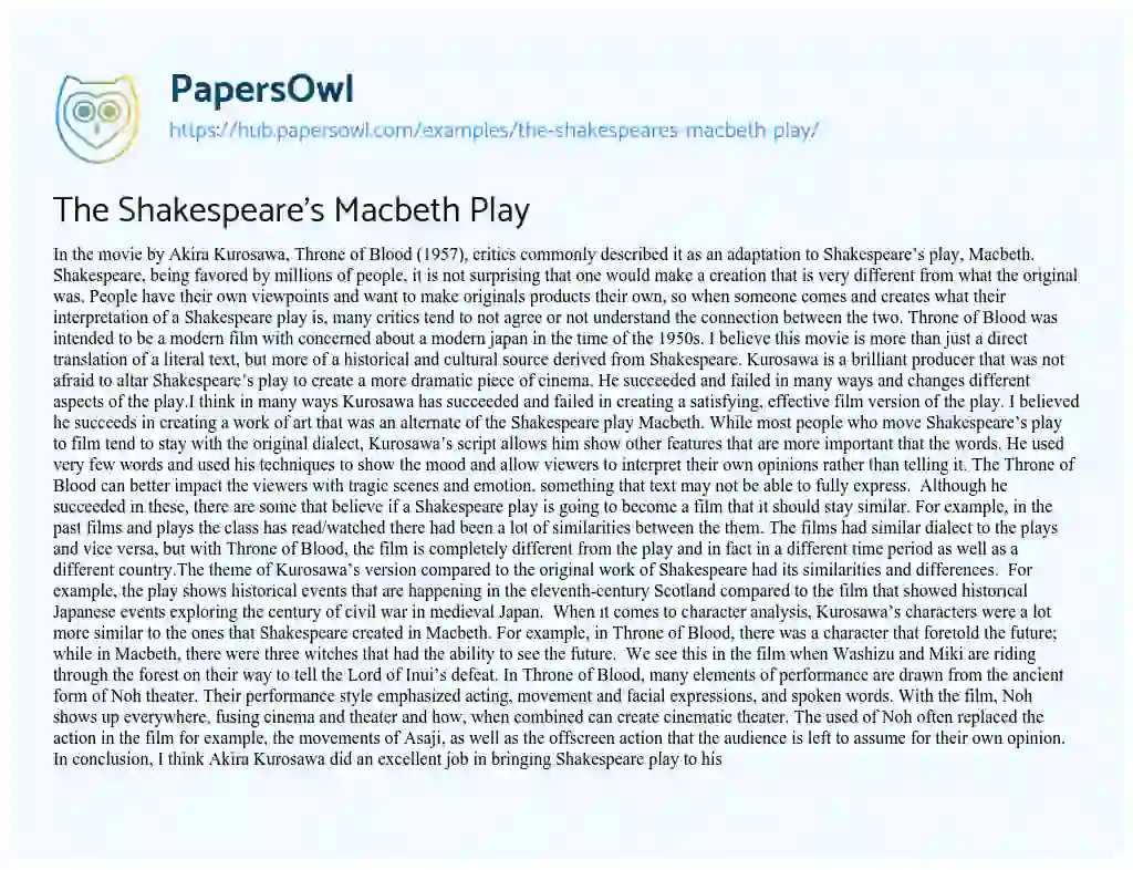 Essay on The Shakespeare’s Macbeth Play