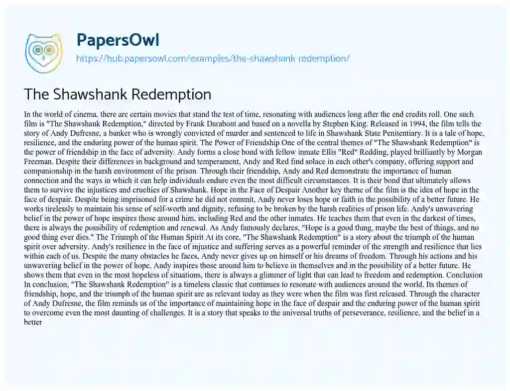 Essay on The Shawshank Redemption
