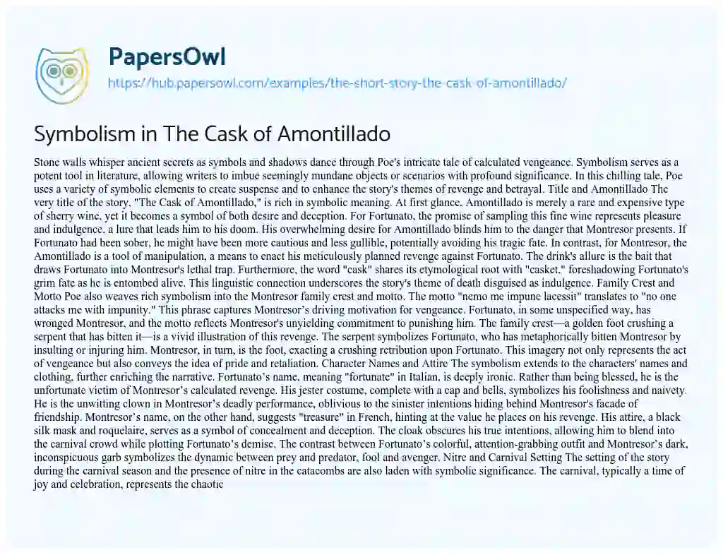 Essay on Symbolism in The Cask of Amontillado