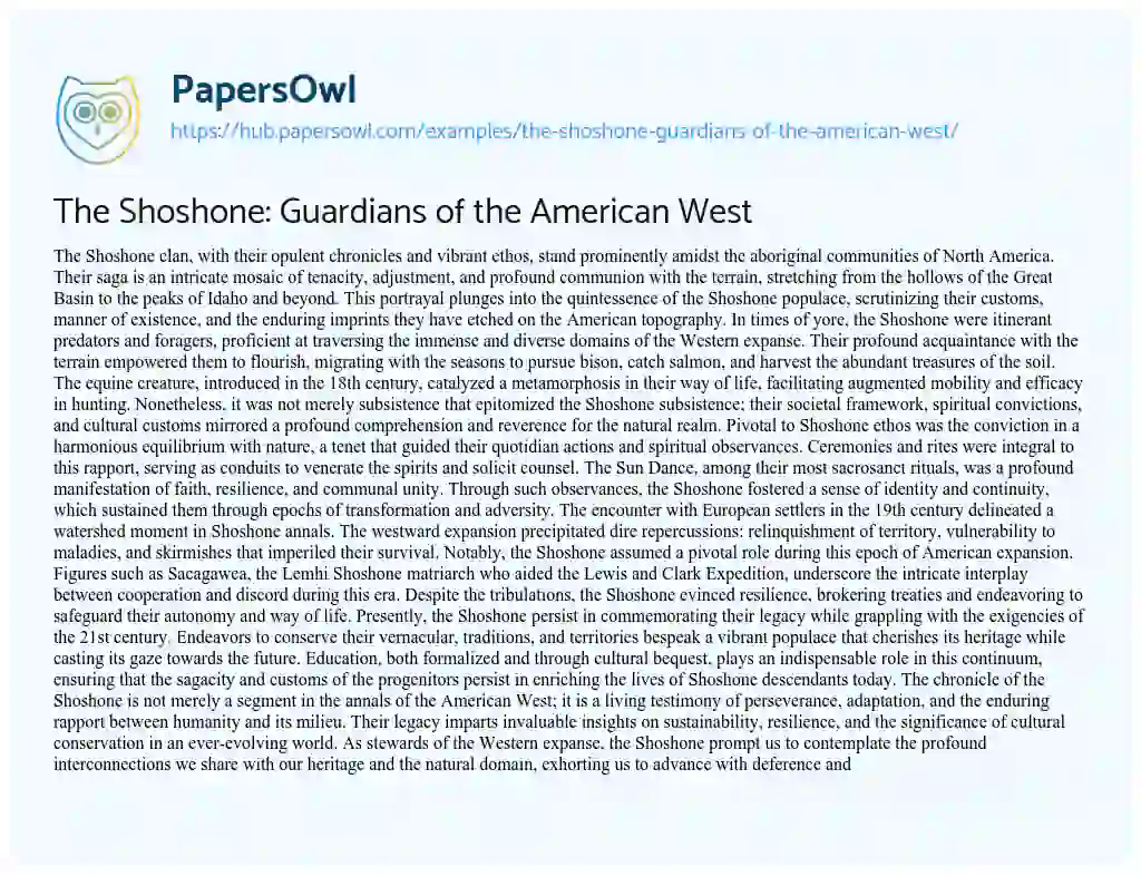 Essay on The Shoshone: Guardians of the American West