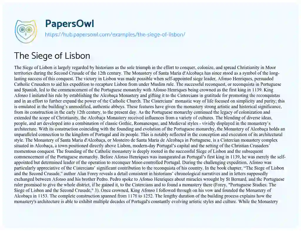 Essay on The Siege of Lisbon