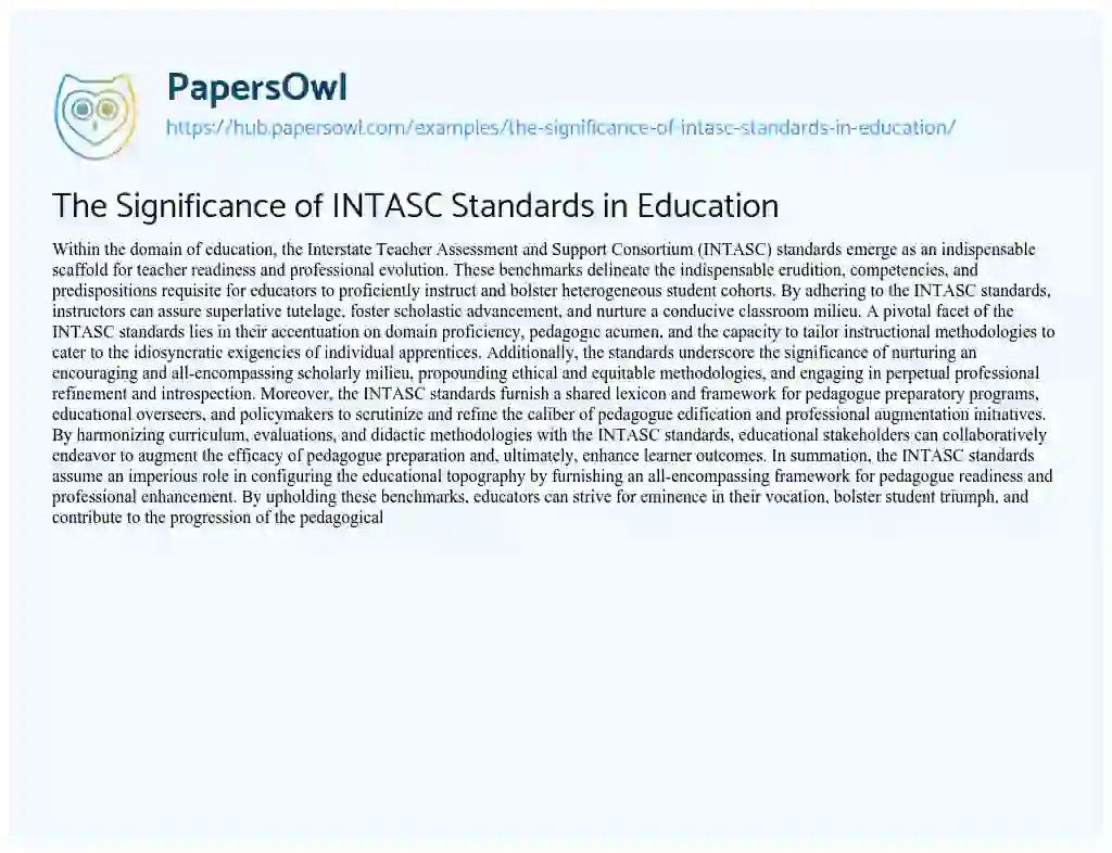 Essay on The Significance of INTASC Standards in Education