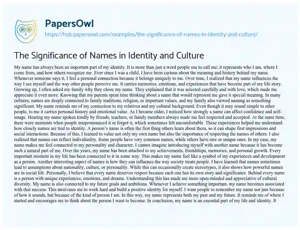 Essay on The Significance of Names in Identity and Culture