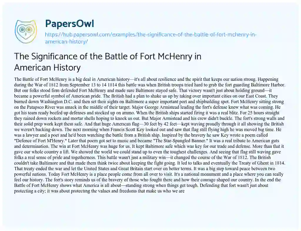 Essay on The Significance of the Battle of Fort McHenry in American History