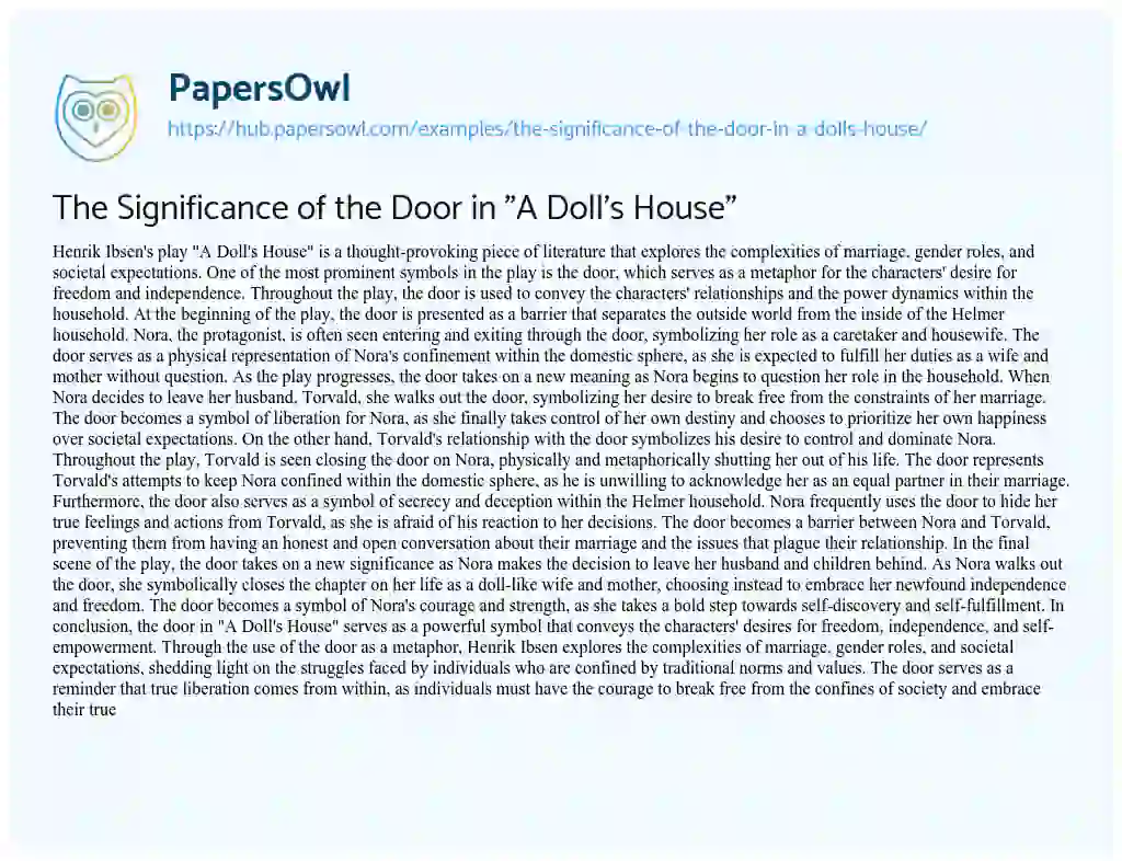 Essay on The Significance of the Door in “A Doll’s House”