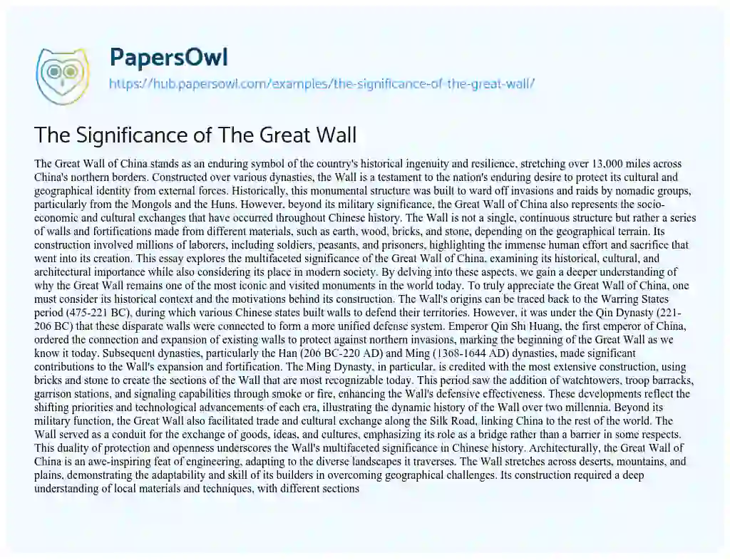 Essay on The Significance of The Great Wall