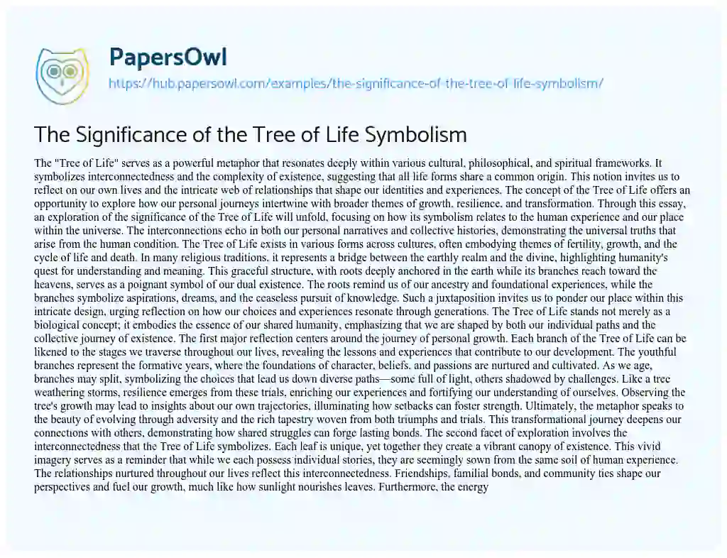 Essay on The Significance of the Tree of Life Symbolism