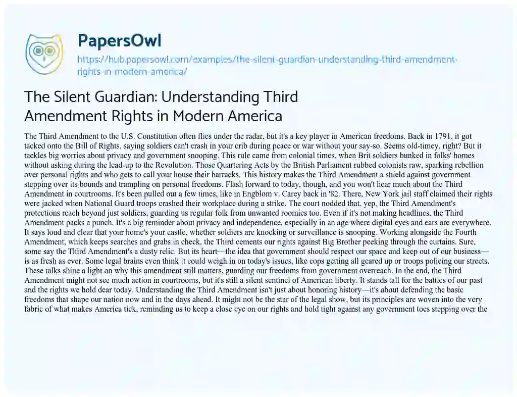 Essay on The Silent Guardian: Understanding Third Amendment Rights in Modern America