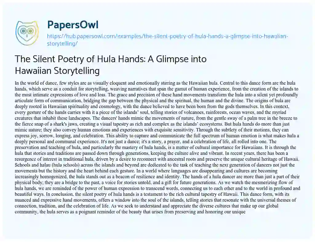 Essay on The Silent Poetry of Hula Hands: A Glimpse into Hawaiian Storytelling