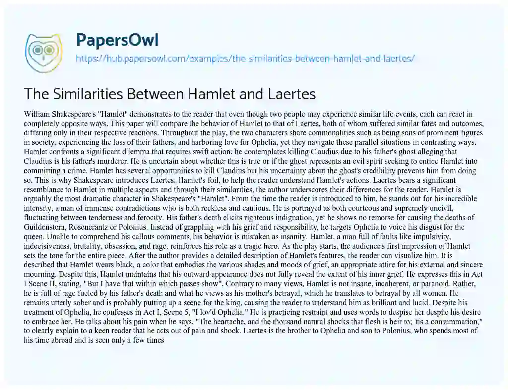 Essay on The Similarities Between Hamlet and Laertes