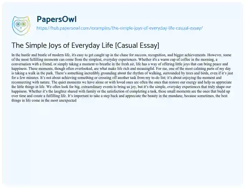 Essay on The Simple Joys of Everyday Life [Casual Essay]
