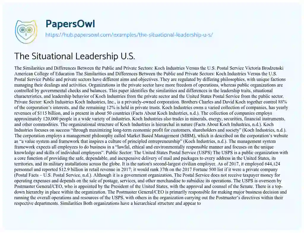 Essay on The Situational Leadership U.S.